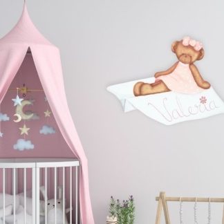 Siluetas de Madera Osita en Avión de Papel