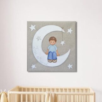 CUADRO INFANTIL NIÑO EN LA LUNA PARA LA DECORACIÓN INFANTIL DE PAREDES