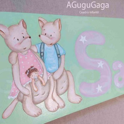 Cuadro infantil familia canguro personalizado con nombre