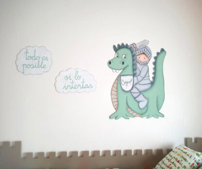 Silueta de Madera CABALLERO con DRAGÓN (personalizable) - Imagen 3