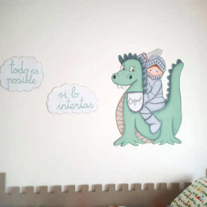 Siluetas Infantiles CABALLERO con DRAGÓN (colores personalizables) 80x60cm