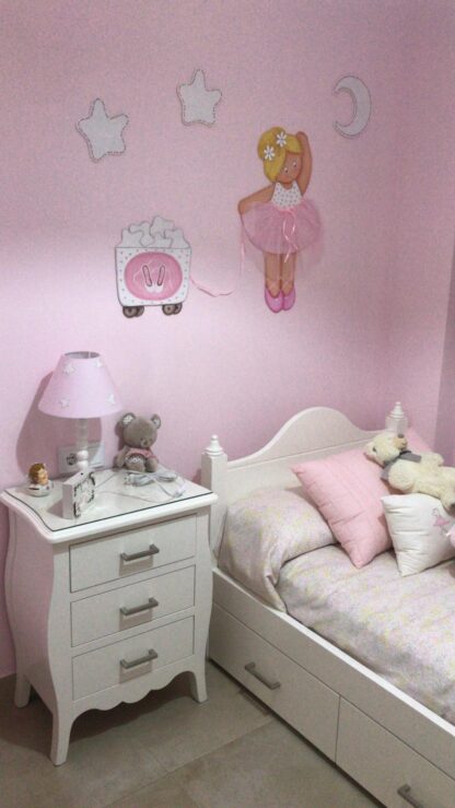 BAILARINA ROSA & BLANCA CON CARRITO "BALLET", ESTRELLAS Y LUNA (personalizable) - Imagen 3