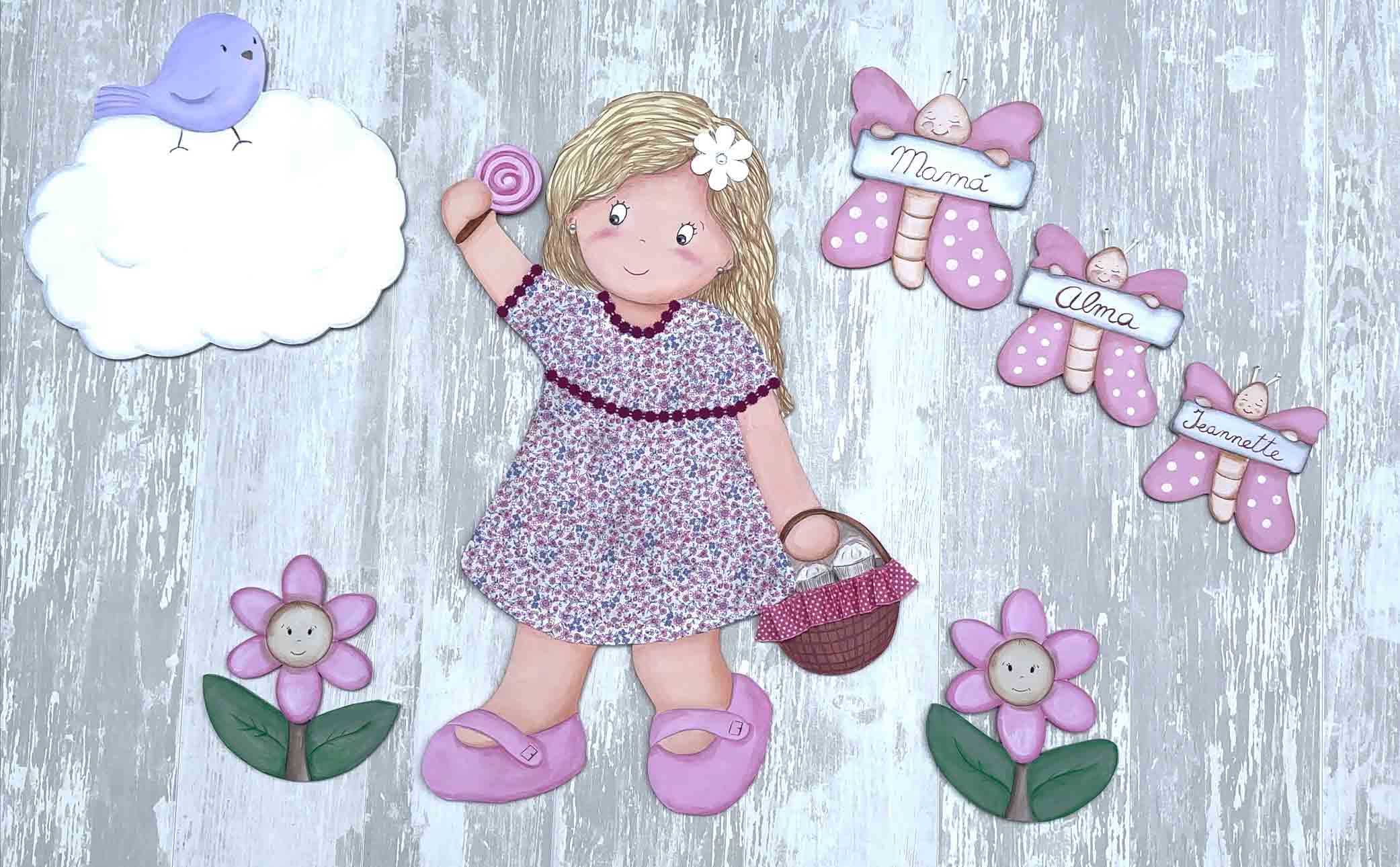 siluetas infantiles niña con animales & flores