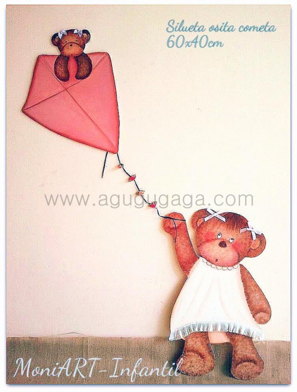 Silueta de Madera "OSITA CON COMETA" medidas 60x40cm
