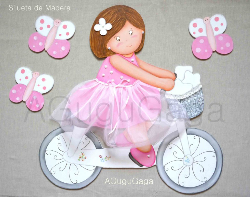 DECORACION INFANTIL silueta de madera bailarina en bici