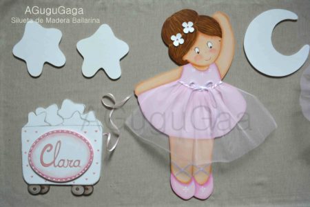 SILUETA BAILARINA CON CARRITO Y NOMBRE | Decoración Infantil AGuguGaga