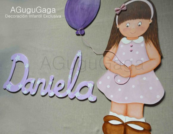 Silueta de Madera NIÑA CON GLOBO (personalizable) - Imagen 2