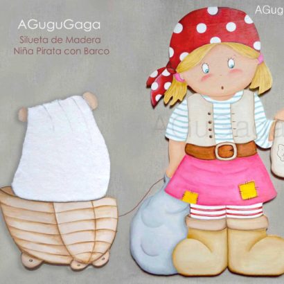 SILUETA DE MADERA NIÑA PIRATA