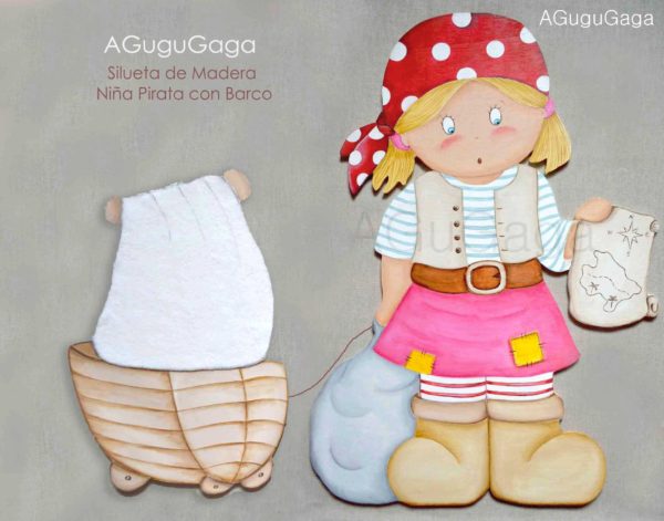 SILUETA DE MADERA NIÑA PIRATA