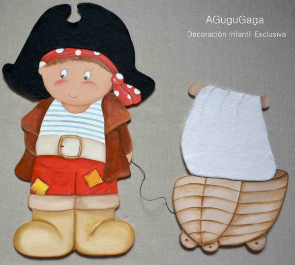 Siluetas de Madera NENE PIRATA CON BARCO decoración infantil