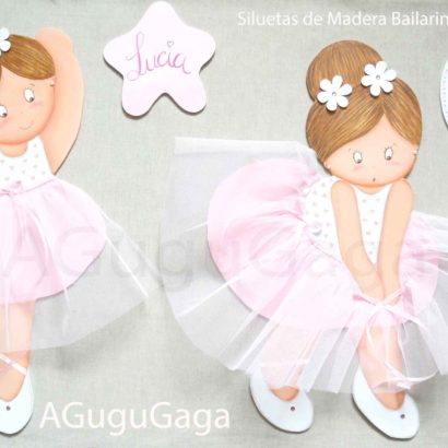 SILUETAS INFANTILES BAILARINAS ROSAS Y BLANCAS