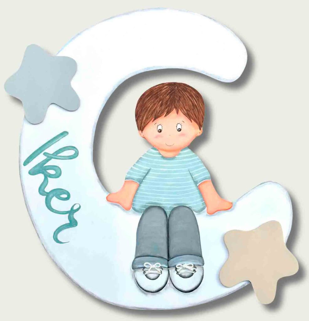 SILUETAS INFANTILES DE MADERA NIÑO EN LA LUNA