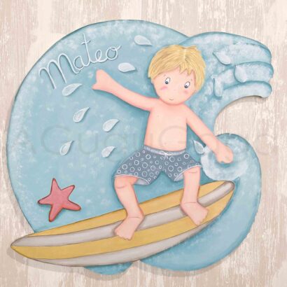 Silueta de madera niño surfista