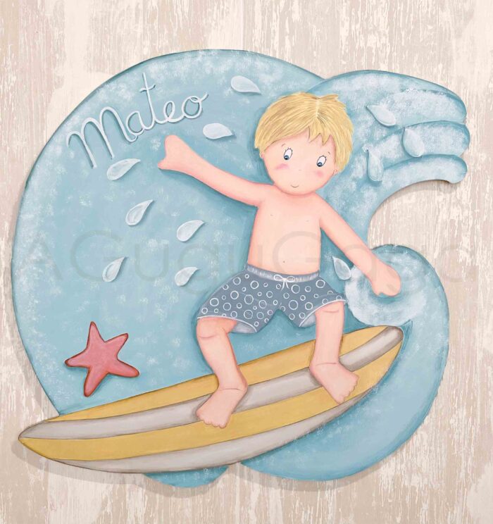 Silueta de madera niño surfista