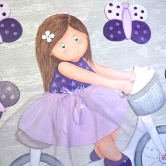 decoración infantil silueta de madera bailarina en bici