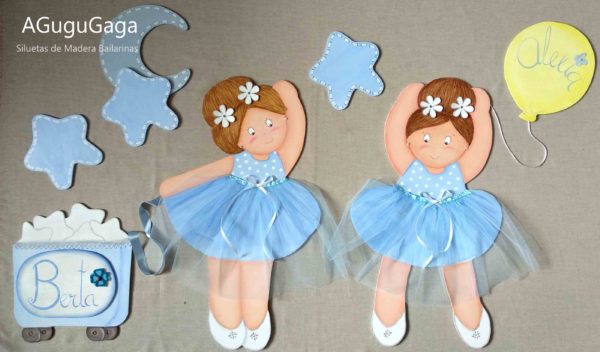 SILUETAS DE MADERA BAILARINAS AZULES