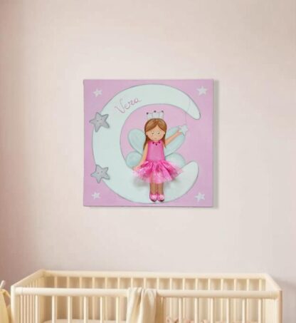 cuadro infantil hada en la luna para la decoración infantil de paredes