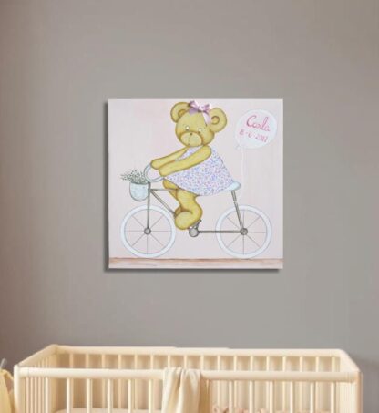cuadro infantil osita en bici para la decoración infantil