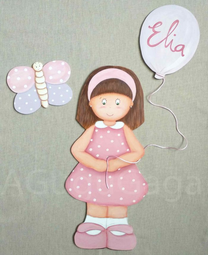 decoracion infantil siluetas de madera niña con globo y mariposa