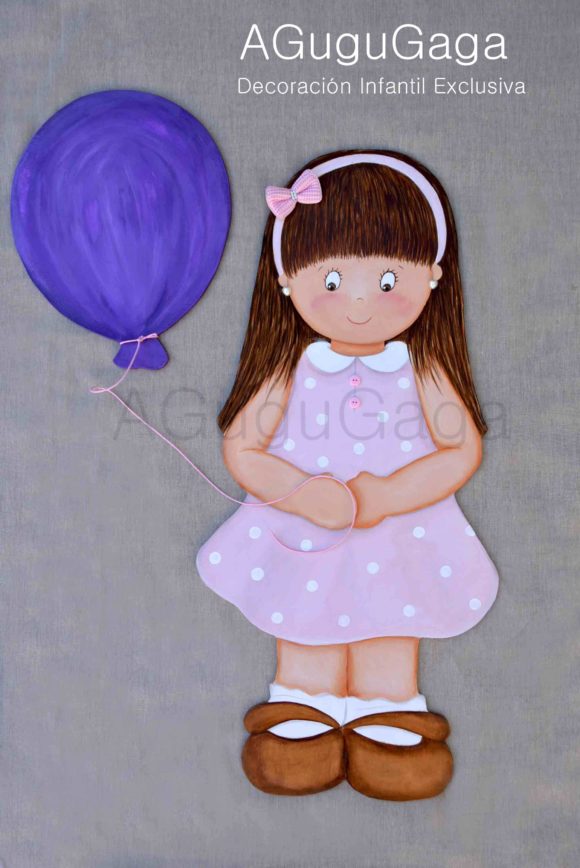 SILUETAS INFANTILES DE MADERA niña con globo