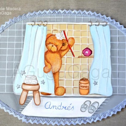 Placas de Madera "DULCE OSITO EN EL BAÑO"