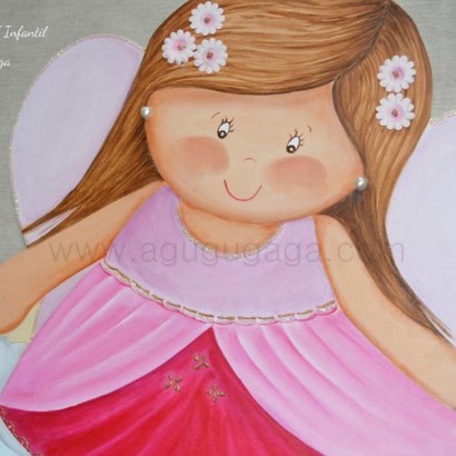 Silueta de Madera "HADA CON OSITA EN ESTRELLA" 60x46cm
