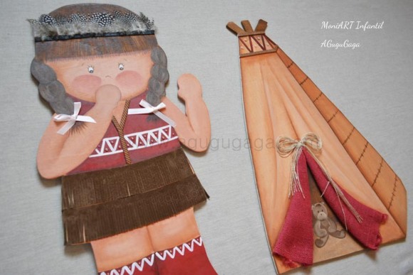 Silueta de Madera "NIÑA INDIA con tipi" (personalizable) - Imagen 2