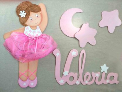 SILUETA DE MADERA BAILARINA FUCSIA PARA DECORAR LAS HABITACIONES INFANTILES