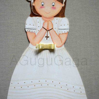 silueta de madera "niña 1ª comunión"  60x40cm